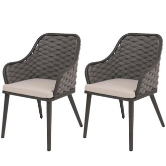 Hhg Hhg - Nunca Usado] Juego De 2 Sillas De Jard&iacute;n De Aluminio 761, Silla De Exterior, Tejido De Cuerda De Olefina (200 G/m&sup2;) Rope, Coj&iacute;n Antracita Taupe