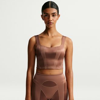 Nike Womens SKIMS Satin Shine Cropped Tank Top in Brown | IV6688-263