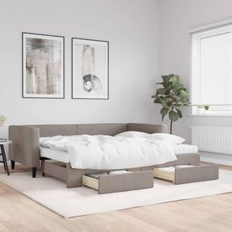 vidaXL Sof&aacute; Cama Nido Con Cajones Tela Gris Taupe 90x200 Cm Vidaxl