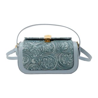 Generic Cymwer Women PU Leather Shoulder Bag Vintage Square Bag Floral Handbag for Party (Blue)
