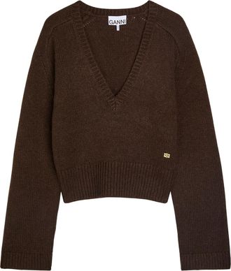 Ganni V-neck Wool-blend Jumper - Dark Brown - XL (UK16 / XL)