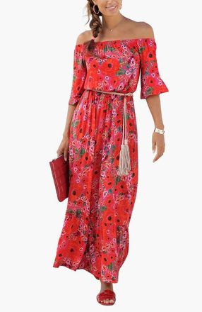 Lascana Womens Off Shoulder Printed Maxi Dress in Multi at Nordstrom, Size 14