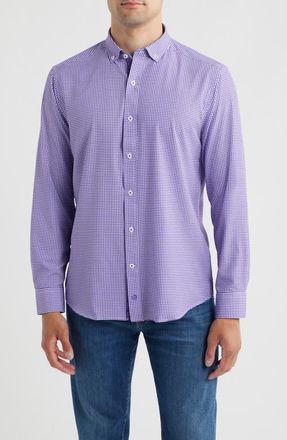 Johnston & Murphy XC+ Performance Game Day Gingham Button-Down Shirt in Purple at Nordstrom, Size Xx-Large