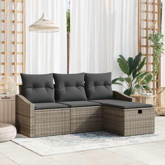 vidaXL Conjunto De Sof&aacute; De Jard&iacute;n Con Coj&iacute;n 4 Pcs Gris Polirat&aacute;n Vidaxl