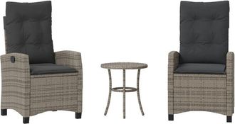 vidaXL Sillas Y Mesita De Jard&iacute;n Con Cojines 3 Piezas Rat&aacute;n Pe Gris Vidaxl