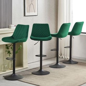 Ainpecca Bar Stools Gas Lift Stools Velvet Breakfast Kitchen Club Cafe Swivel Chairs,4Pcs Green