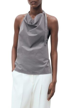 Mango Drape Halter Top in Grey at Nordstrom, Size Medium