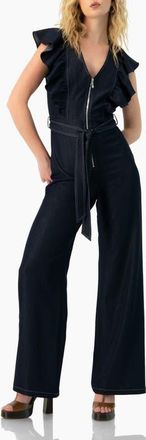Ivonne V-Neck Denim Like Wide-Leg Jumpsuit in Navy Blue at Nordstrom, Size 14
