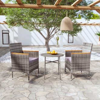 vidaXL Vidaxl - Juego De Comedor Para Jard&iacute;n 3 Piezas Rat&aacute;n Sint&eacute;tico Gris