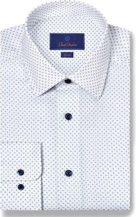 David Donahue Slim Fit Neat Stretch Cotton Dress Shirt in White/Navy at Nordstrom Rack, Size 15.5 - 32/33