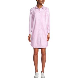 Lands End Linen Long Sleeve Button Front Shirt Dress in Pink/white Stripe at Nordstrom, Size X-Large
