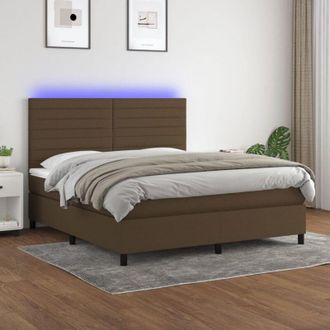 vidaXL Vidaxl - Cama Box Spring Colch&oacute;n Luces Led Tela Marr&oacute;n Oscuro 160x200cm