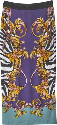 Versace Jeans Couture Zebra Barok Lange Organza Rok - Dames - Midirokken - Veelkleurig - M - Organza - Rokken