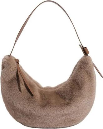 Generic Compatible For Womens Faux Furs Handbag Comfortable Fuzzy Shoulder Crossbody Purse(Light brown)
