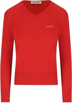 Miu Miu Embroidered-logo V-neck Sweater