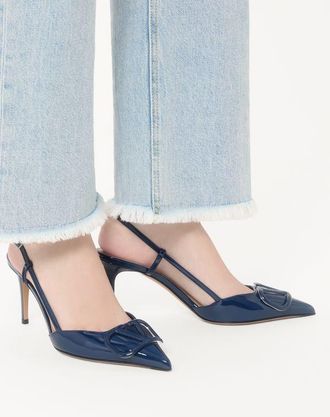 Valentino Garavani D&eacute;collet&eacute; Slingback VLogo Signature In Vernice 80Mm Donna BLU 34.5