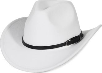 Eozy White Cowboy Hat for Women Ladies Felt Cowgirl Hat Shapeable Brim Western Cowboy Hat with Belt