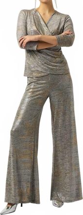 Joseph Ribkoff Foiled High Waist Wide Leg Pants In Beige/multi