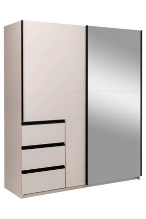 MID.YOU Mid.you Schiebet&uuml;renschrank, Kaschmir, Metall, 2 F&auml;cher, 3 Schubladen, 175x205x61.5 cm, in verschiedenen Gr&ouml;&szlig;en erh&auml;ltlich, Schrankfront mit Spiegel, 