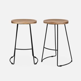 Sweeek Sweeek - Taburete De Bar De Madera Y Acero, Set De 2, Jaya, Natural, 44x36x65 Cm