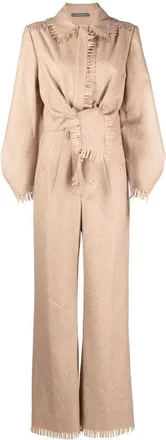 Alberta Ferretti fringed-detail tied-waist jumpsuit - women - Elastane/Virgin Wool/Polyamide/Acetate/Cupro - 48 - Neutrals