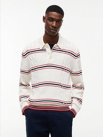 Tommy Hilfiger Tommy Badge Cable Knit Stripe Polo Jumper