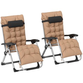 OUTSUNNY 2 PCS Reclining Zero Gravity Chair Folding Lounger Cushion Khaki | TJ Hughes