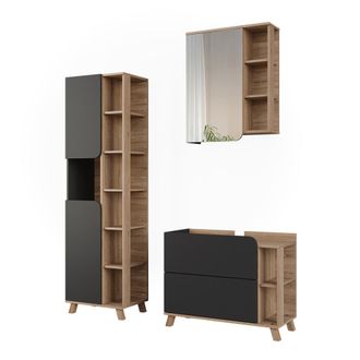 Vicco Juego De Muebles De Ba&ntilde;o De 3 Piezas Karen, Antracita/sonoma, 3 Partes, Vicco