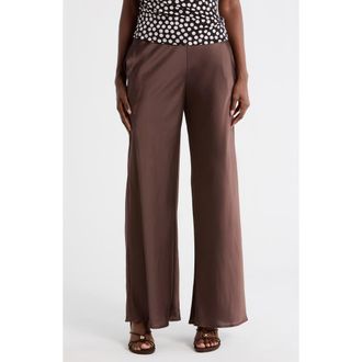 Renee C Satin Wide Leg Pants in Chocolate at Nordstrom Rack, Size X-Large