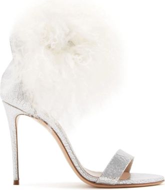 Casadei Aria Sandaal met Fluffy Fur Gesp - Dames - Sandalen met hakken - Wit - 37 1/2 EU - Leer - Schoenen