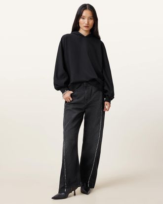 AllSaints Womens Cotton Artia Relaxed Fit Hoodie, Size: XS