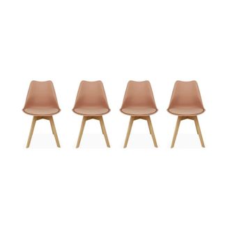 Sweeek Silla escandinava con patas de madera de haya, set de 4, rosa viejo