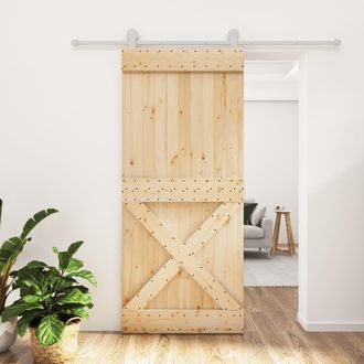 Berkfield Home Sliding Door with Hardware Set 90x210 cm Solid Wood Pine in Brown