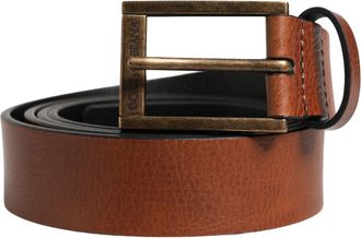 Dolce & Gabbana Men Brown Leather Classic Metal Buckle Mens Belt