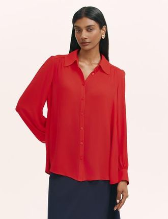 Finery Melina Chiffon Button Down Blouse in Red at Nordstrom, Size 18
