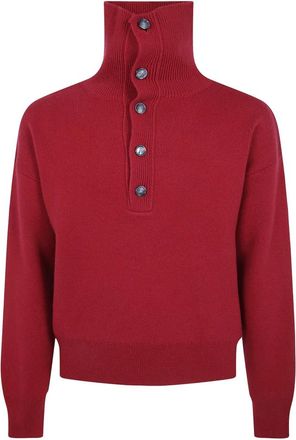 Ami Trui met hoge knoopkraag - Heren - Coltruien - Rood - L - Wol - Truien & Vesten
