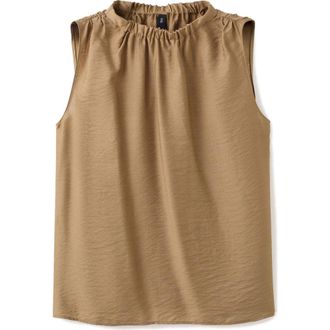 Mango Mock Neck Satin Top in Brown at Nordstrom, Size Small