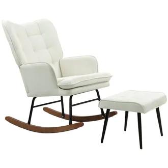 HOMCOM Silla mecedora 64x89x90 cm crema