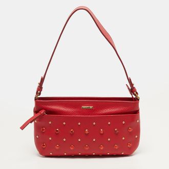 Cerruti 1881 Crystal Studded Red Leather Shoulder Bag