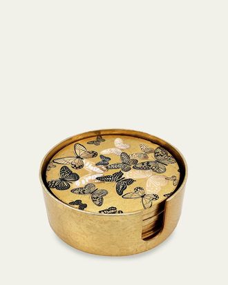 Nomi K Gold Leaf Butterflies Lacquer Coasters, Set of 6