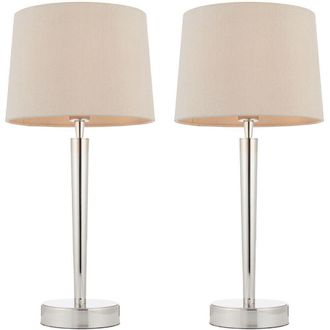 Loops 2 PACK Modern Table Lamp & USB Charger Nickel & Mink Shade Metal Bedside Light in Metallics