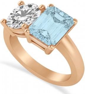 Allurez Emerald/Round Diamond & Aquamarine Toi et Moi Ring 18k Rose Gold (4.50ct)