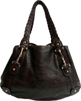 Gucci Brown Leather Handbag Shoulder Bag Tote Bag (Pre-Owned)