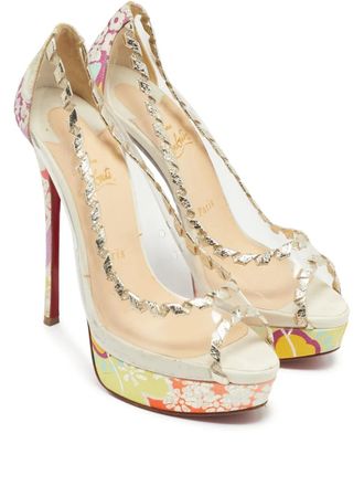 Christian Louboutin 145mm Fictoire platform gold-braid pumps - Red
