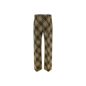 Burberry Wide Trousers, male, Multicolor, Size: M Check Pattern Wool Pants with Pleat