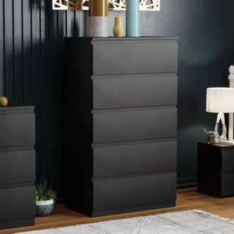 Home Discount Denver 5 Drawer Chest of Drawers Bedroom Storage Furniture, Black