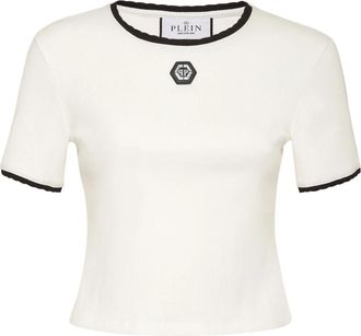 Philipp Plein T-shirt Ronde Hals SS Rib - Dames - T-shirts - Wit - XL - Katoen - Tops
