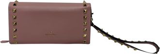Valentino Pre-owned Womens Garavani Rockstud Flap Continental Wristlet Wallet in Pink Leather - Rose - One Size