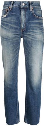 Saint Laurent high-rise straight-leg jeans - women - Cotton/Calf Leather/Cotton - 26 - Blue