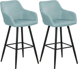 Beliani Set di 2 sgabelli da bar in velluto azzurro con seduta imbottita con braccioli e gambe in metallo Casmalia